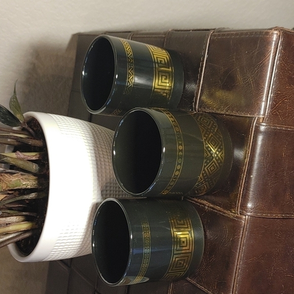 Set Of 6 Ceramic Succulent Planters 3x3 Black With Gold Geometric Design. - Picture 5 of 11